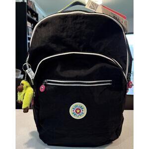 NWT Kipling Seoul Large Backpack True Black Rainbow Laptop Protection Authentic